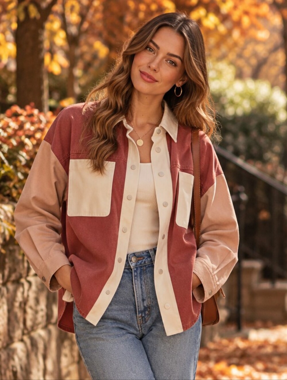 ❤️5/$25 Tea N Rise Brand Oversized Colorblock Shacket with Pockets‎
